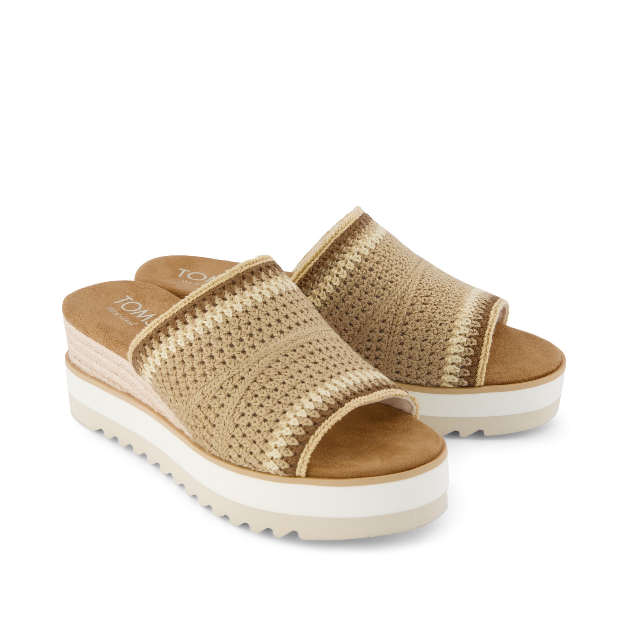 Diana Mule Wedge Sandal - Almond Crochet Front View