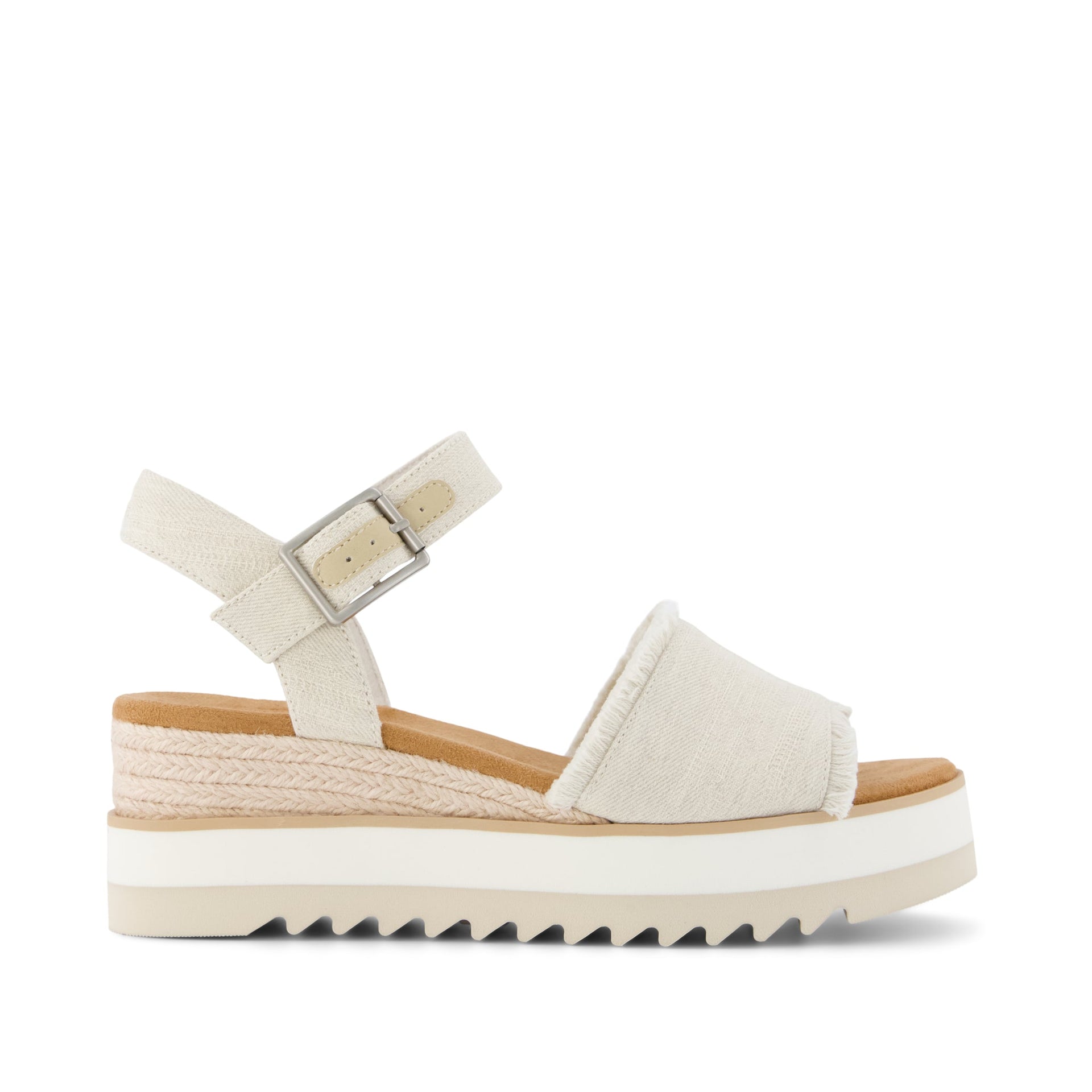 TOMS Women's Womens Diana Wedge Sandal Denim Fray, White, Size 5.5