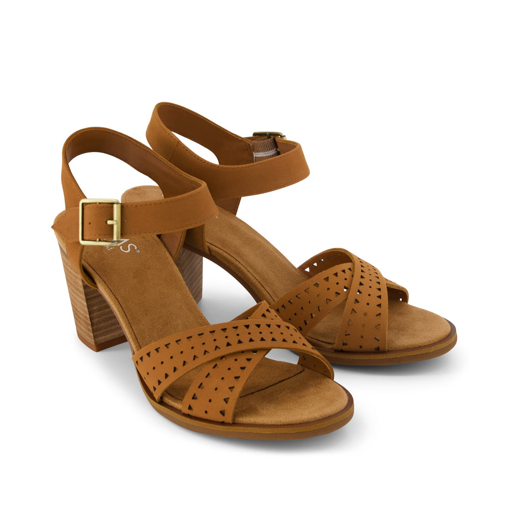 Majorca Strappy Heeled Sandal - Brown Perforated Leather Front View