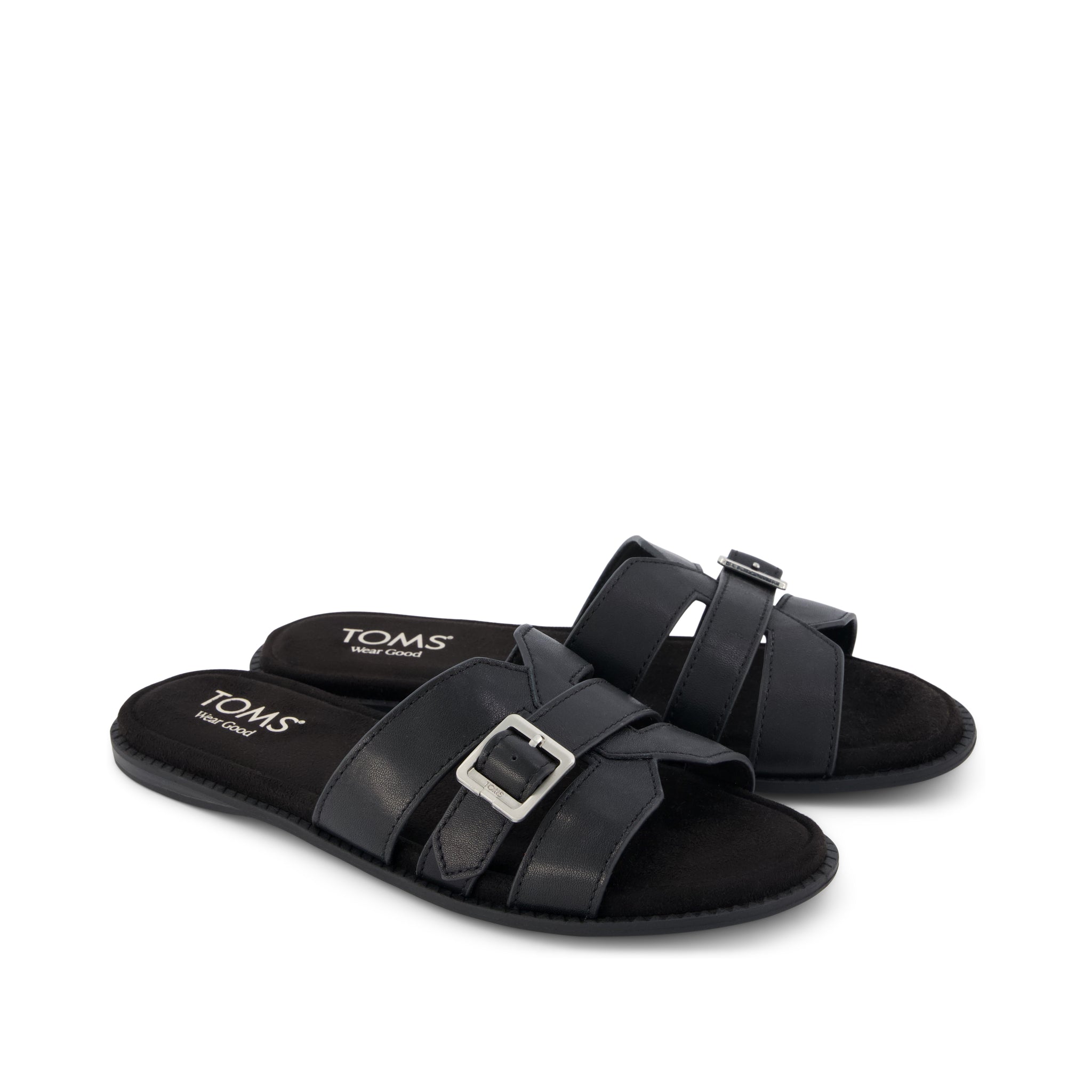 Womens Sol Slide Sandal Black Leather – TOMS.com