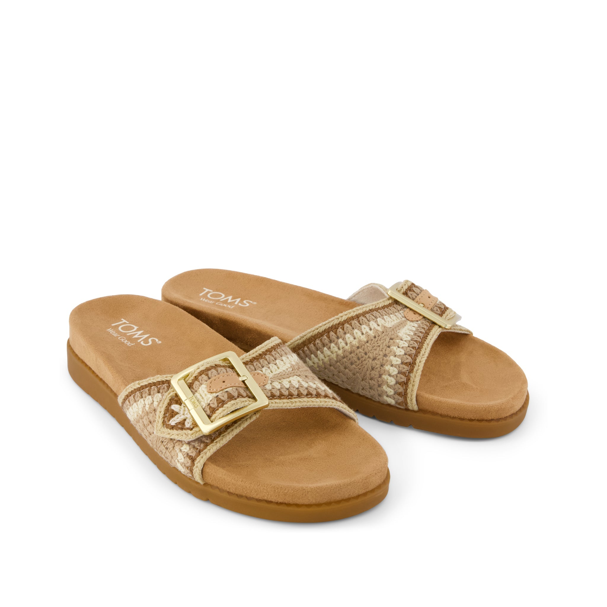 Marin Slide Sandal - Almond Crochet Front View