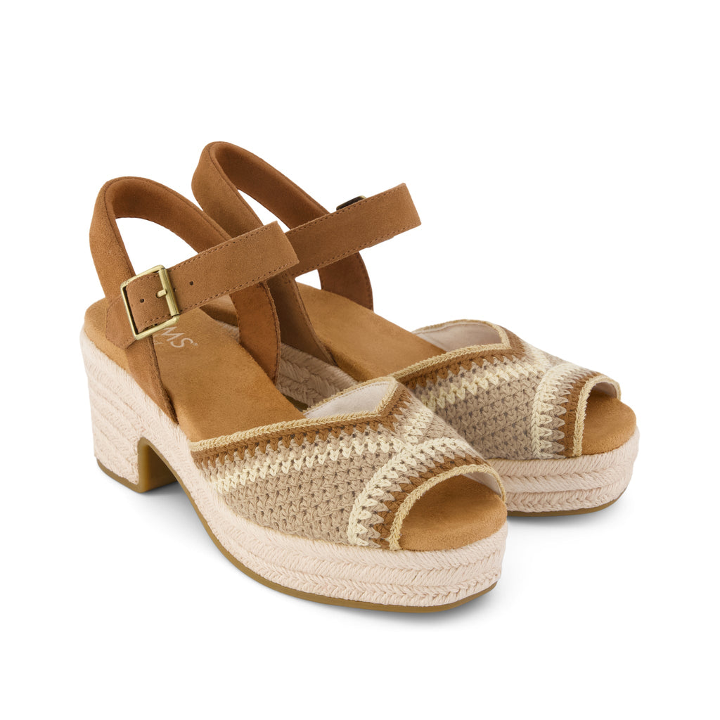 Isla Peep Toe Heeled Sandal - Almond Crochet Front View