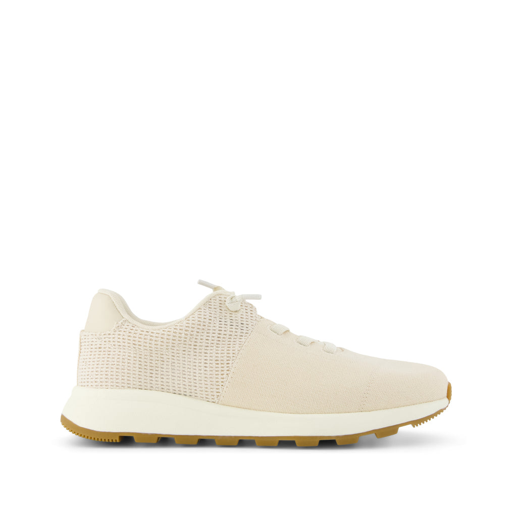 TRVL LITE Cabrillo Sneaker - Water Repellent Beige Canvas Mesh Side View