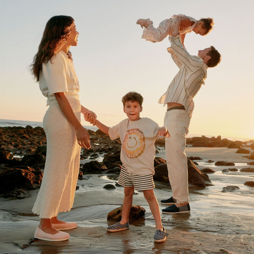 Hannah Bronfman and family featuring the Kids Youth navy stripe Alpargata Espadrille