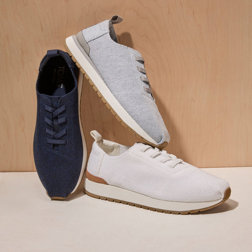 Laydown image featuring the white knit Resident Plus Lace Up