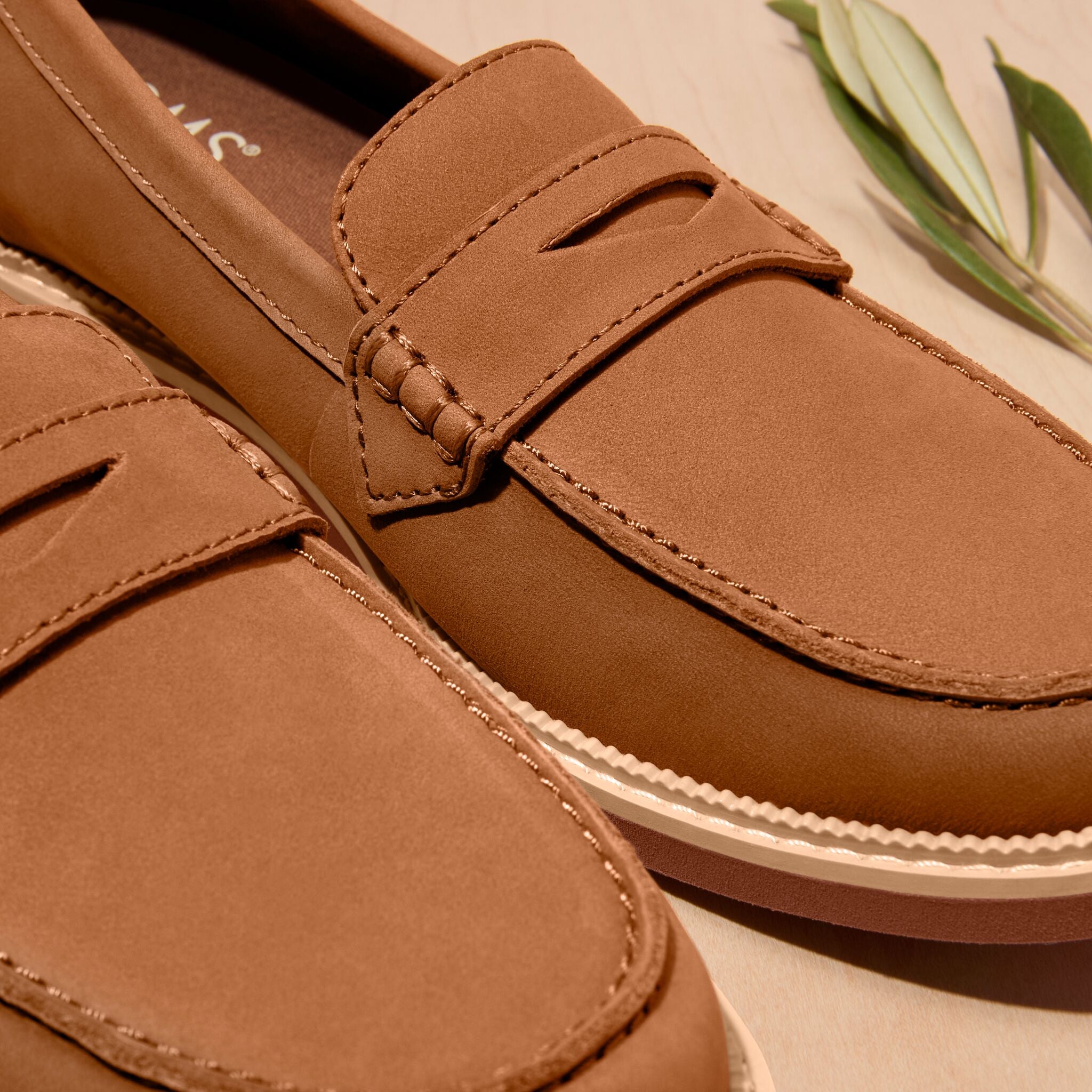 Up close detail image of the Womens Marie Loafer in Brown Sugar Leather