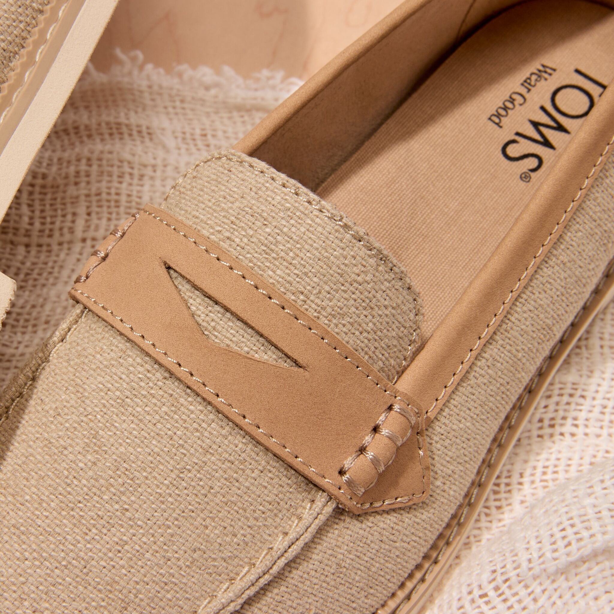 Up close detail shot of the Womens Marie Loafer in Natural Textile