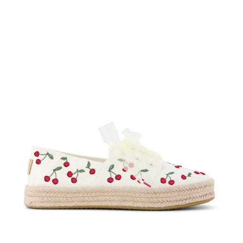 Carolina Lace-Up Espadrille - Cherry Embroidery Side View