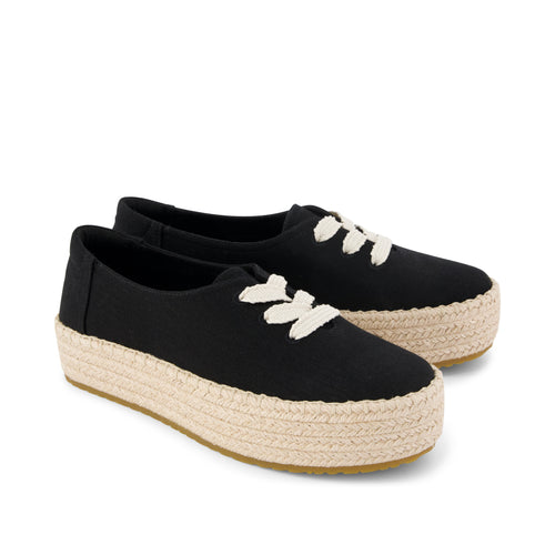 Valencia Lace-Up Platform Espadrille - Black Canvas Front View