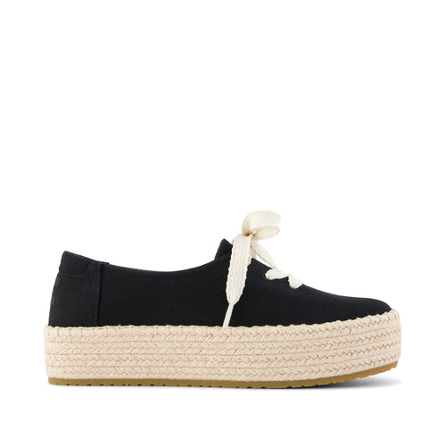 Womens Valencia Lace-Up Platform Espadrille Black Canvas