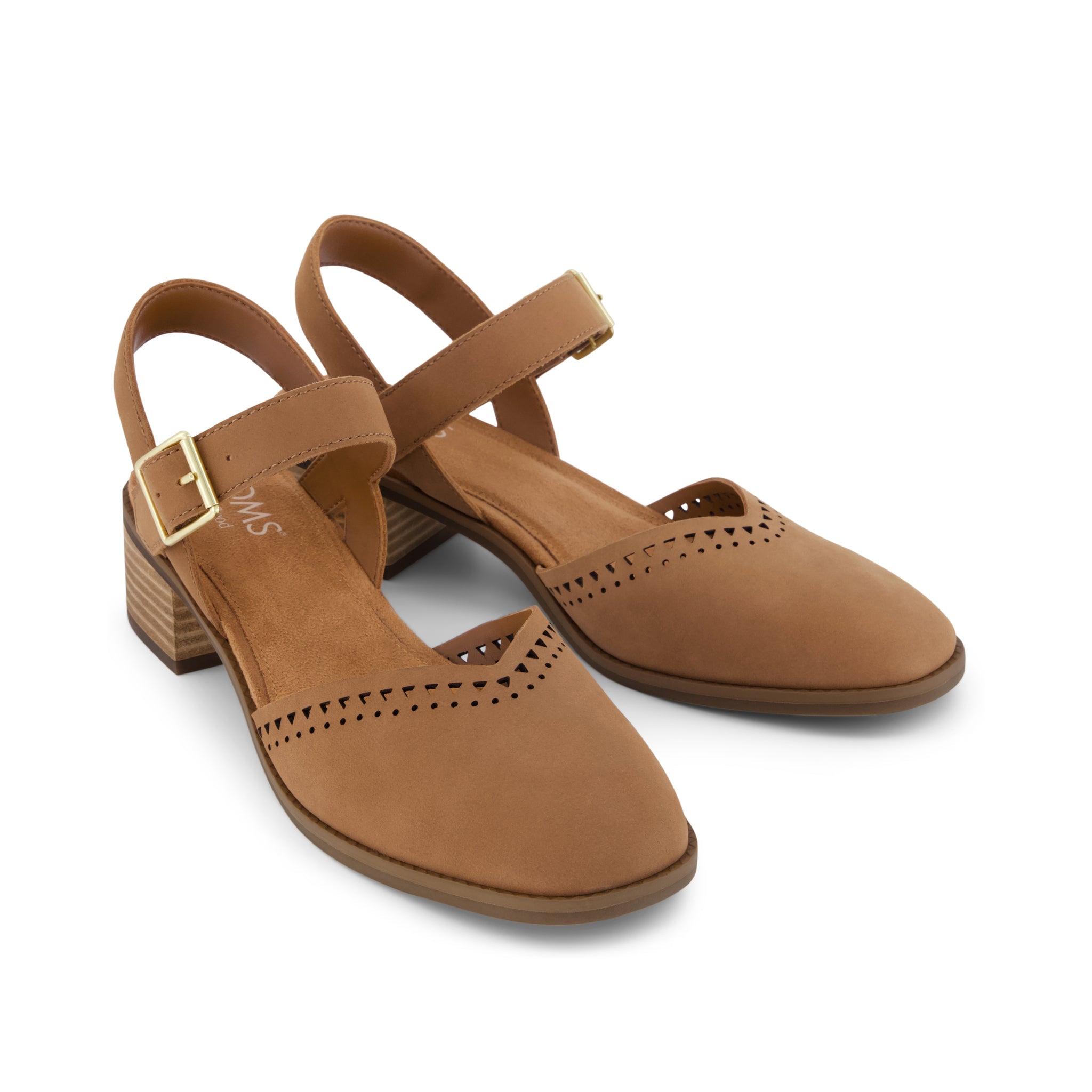 Jaclyn Heel - Brown Perforated Leather Front View