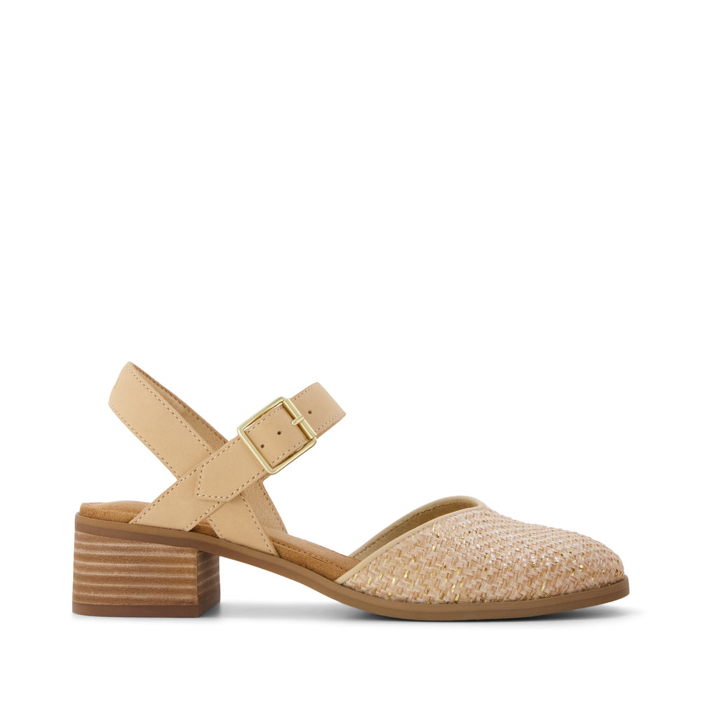 Jaclyn Heel - Natural Metallic Raffia Side View