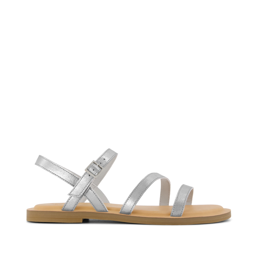 Kira Strappy Sandal - Silver Leather Side View