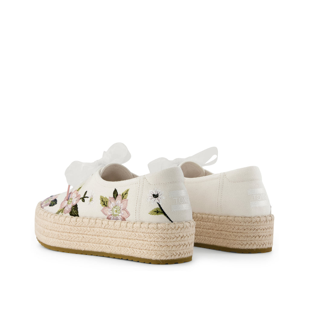 Valencia Lace-Up Platform Espadrille - Natural Embroidered Floral Back View