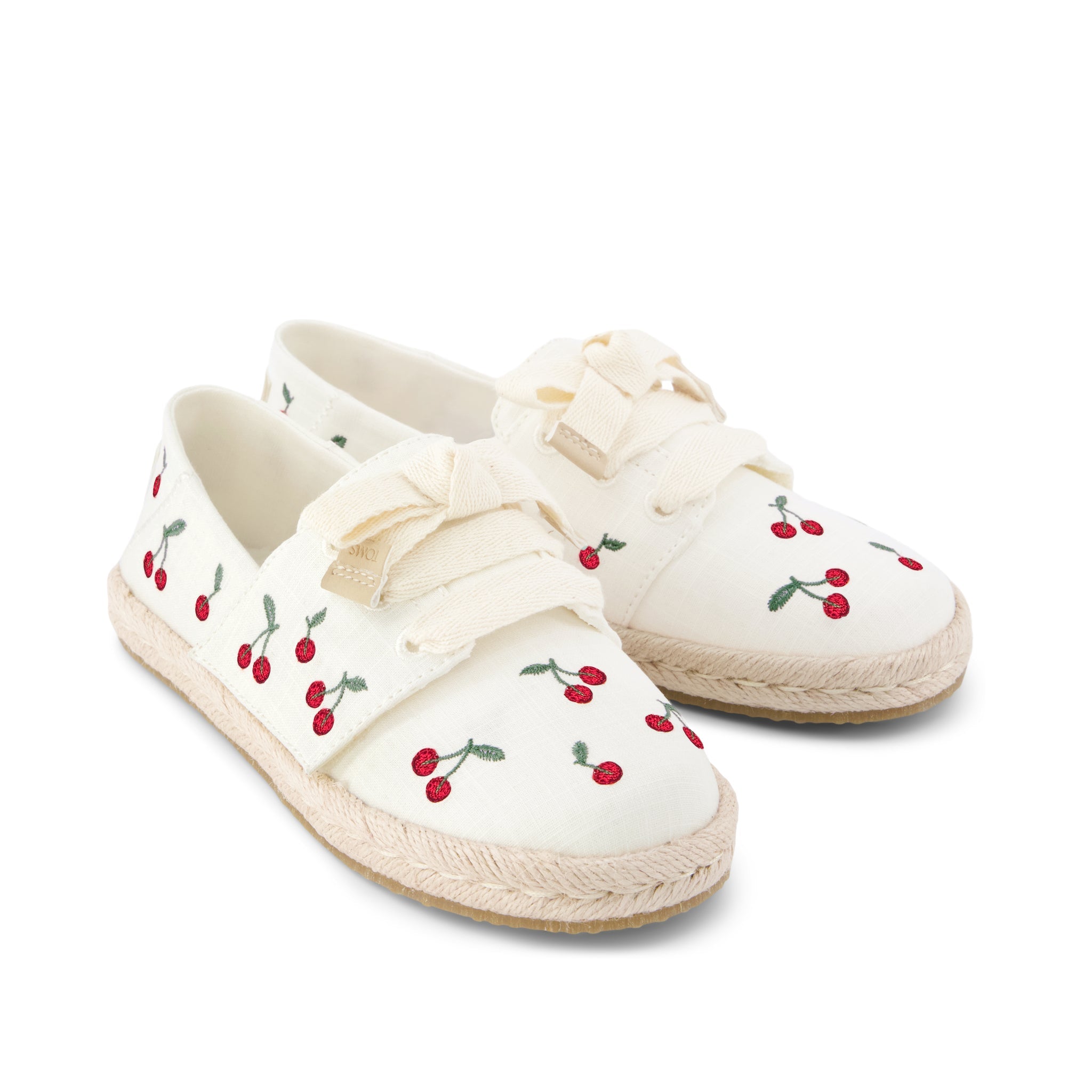 Carolina Lace-Up Kids Espadrille - Embroidered Cherries Front View
