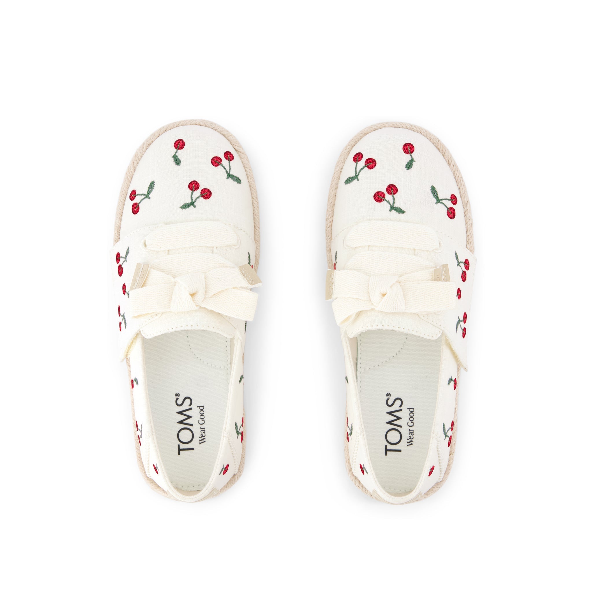 Carolina Lace-Up Kids Espadrille - Embroidered Cherries Top View