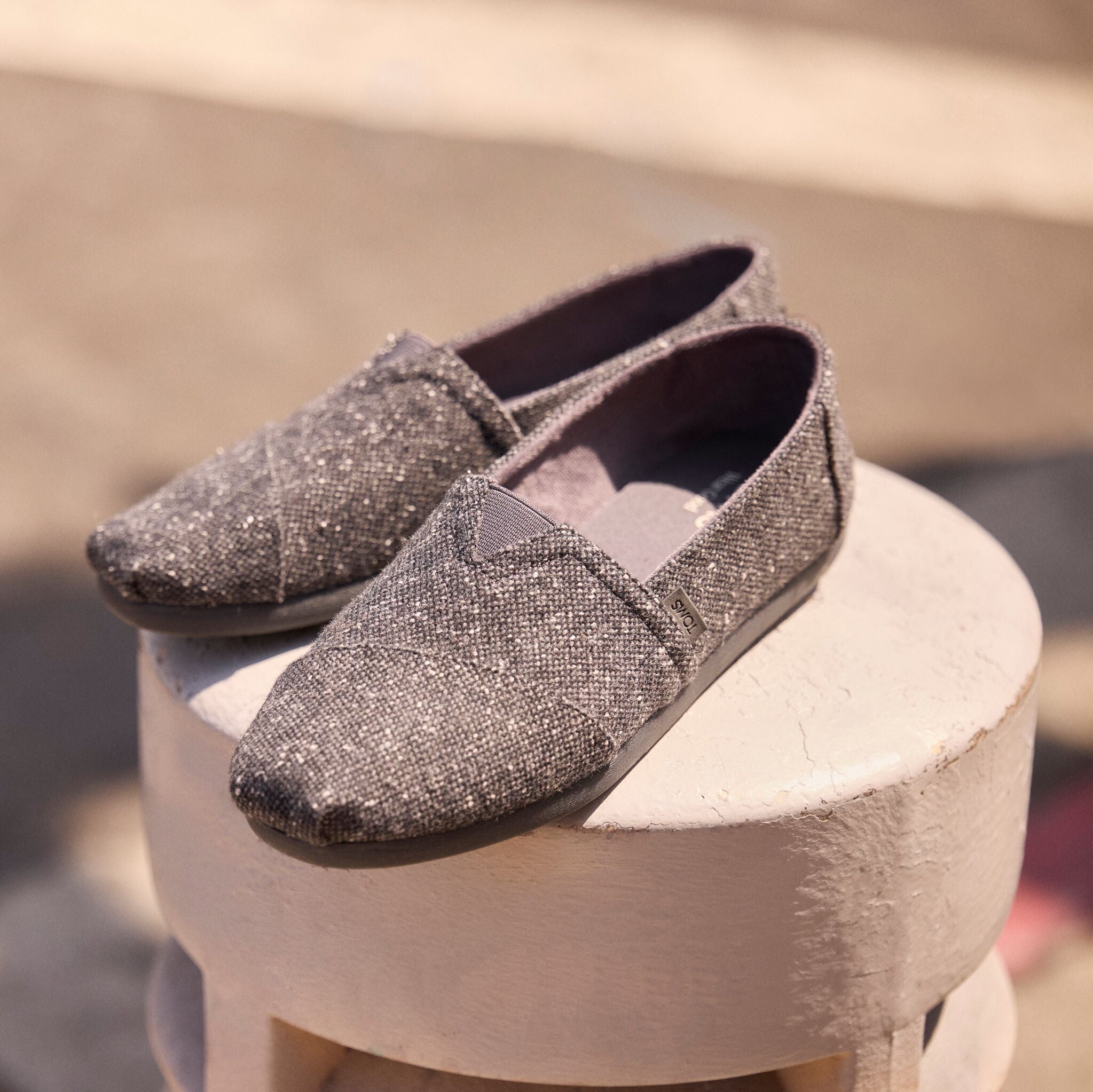 Laydown image of the Mens Alpargata Classic Black Flecked Tweed