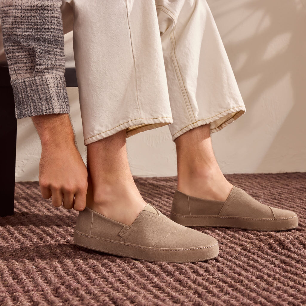 On model image of the Mens Alpargata Premium Water Resistant Dune Suede