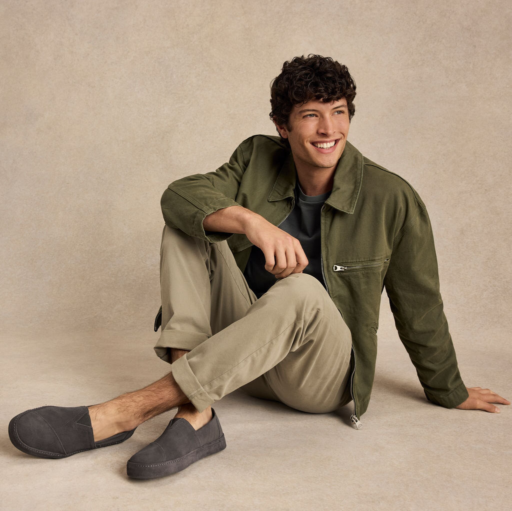 On model image of the Mens Alpargata Premium Water Resistant Forged Iron Suede
