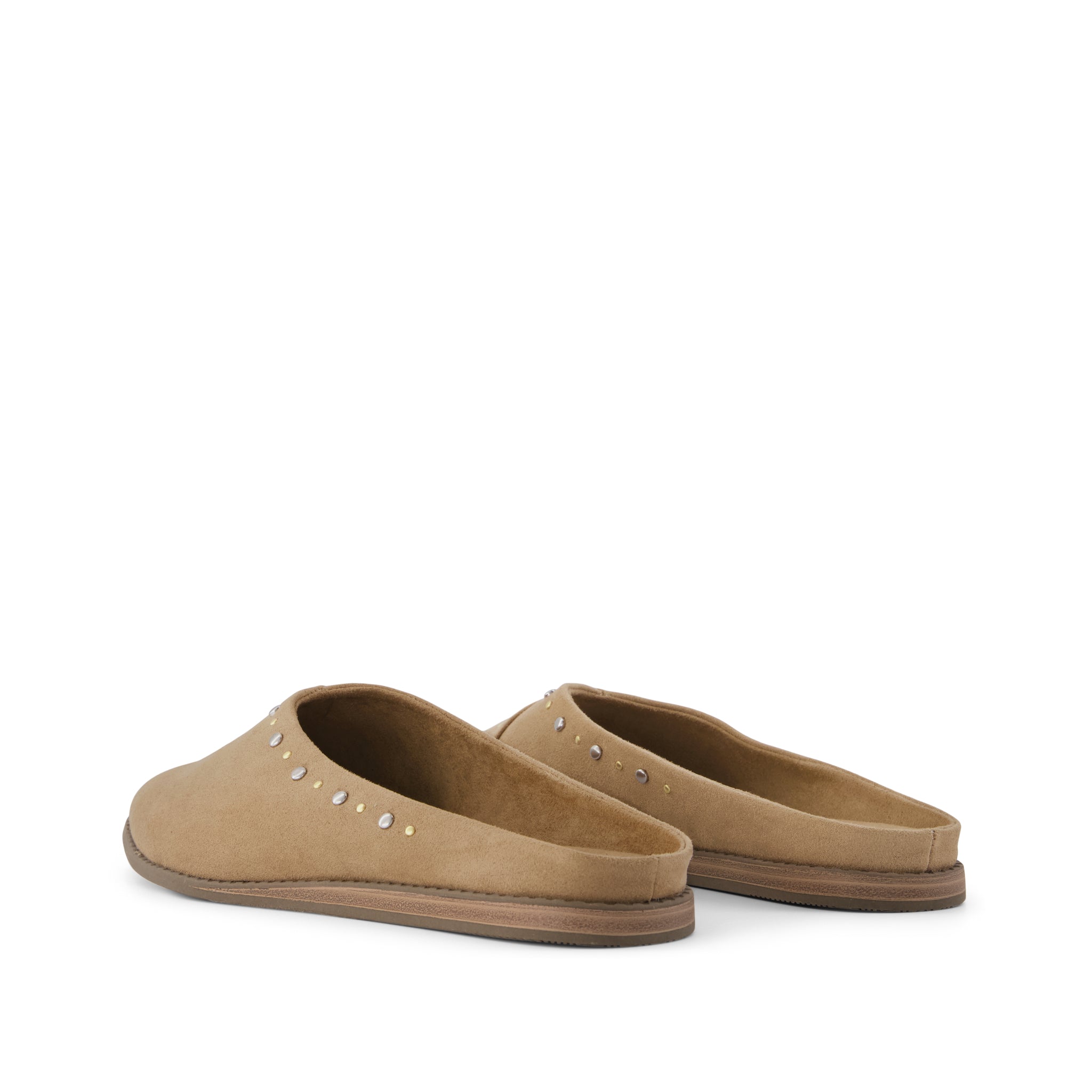Ameri アメリ STUDS WOOD HEEL Womens Amelia Mule Taupe Microsuede with Studs – TOMS.com