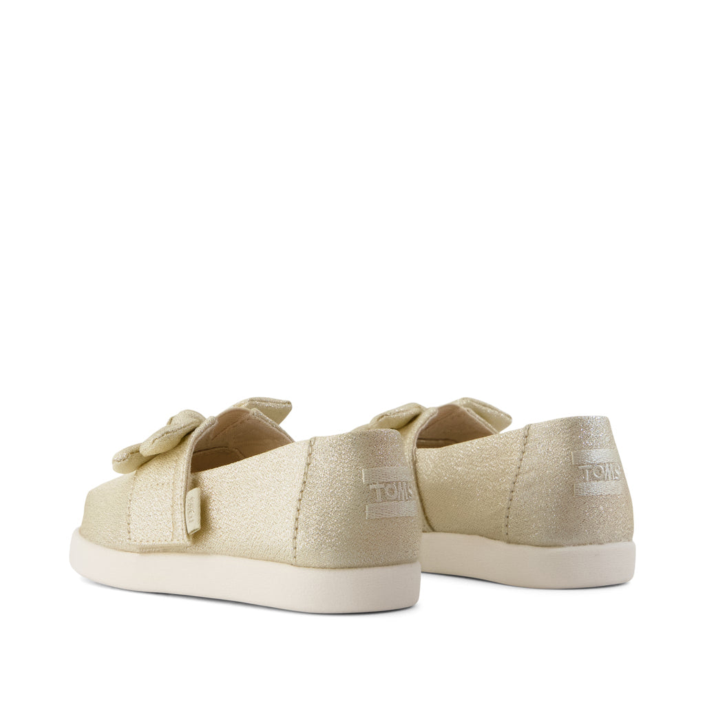 Alpargata Classic Toddler Shoe - Champagne Soft Shimmer with Bow Back View