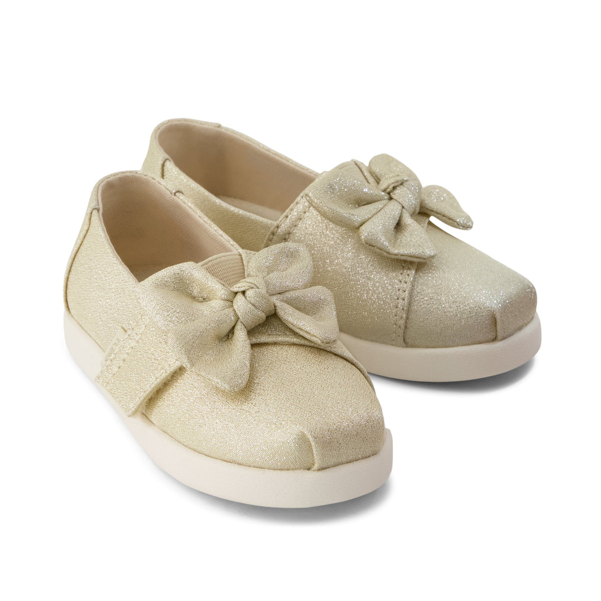 Alpargata Classic Toddler Shoe - Champagne Soft Shimmer with Bow Front View