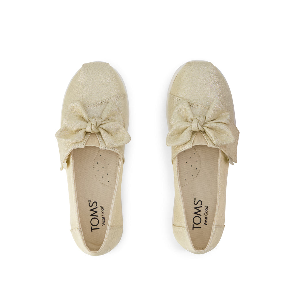 Alpargata Classic Kids Shoe - Champagne Soft Shimmer with Bow Top View