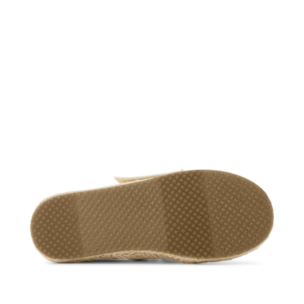 Carolina Lace-Up Kids Espadrille - Metallic Embroidered Palm Trees Bottom Sole View