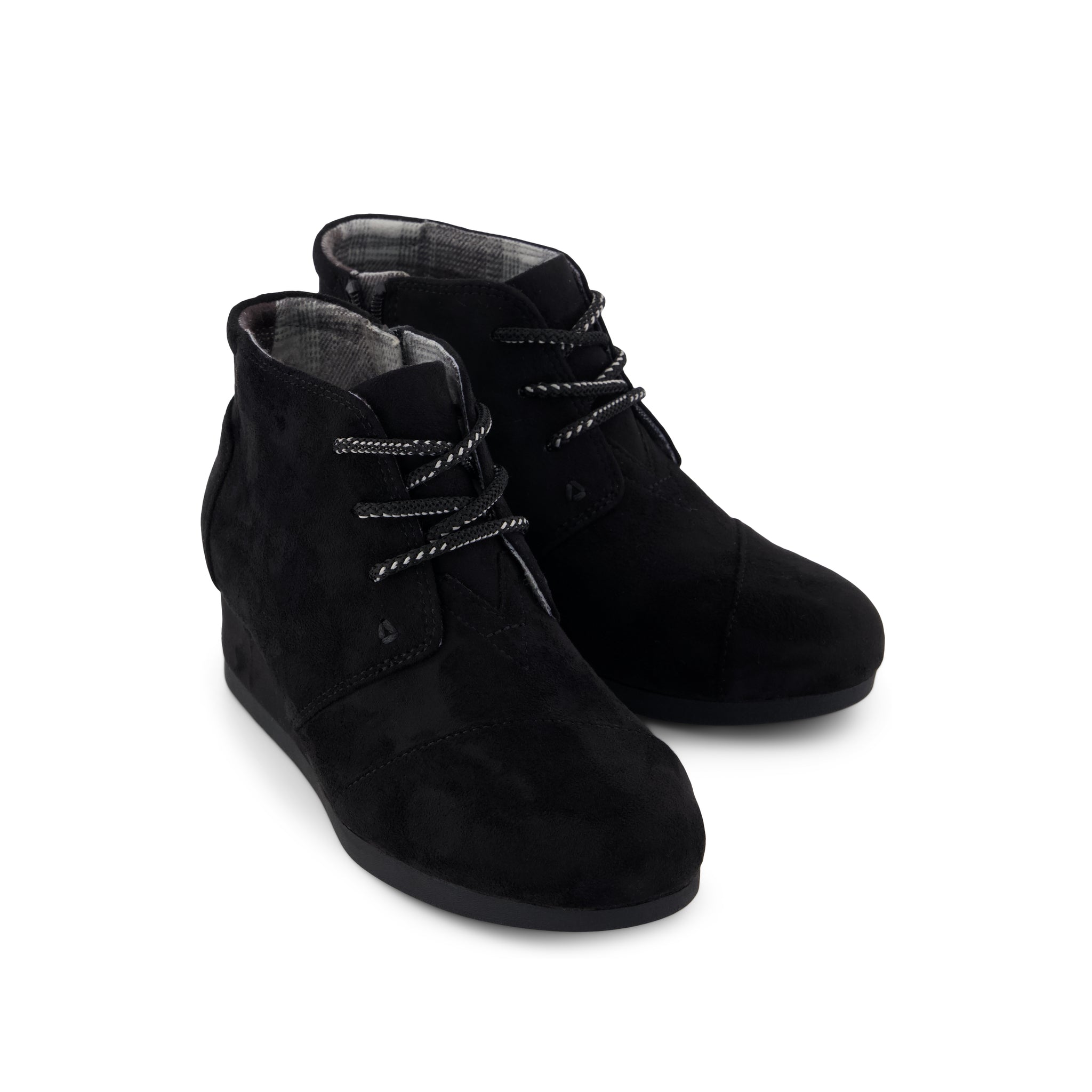 Desert Wedge Kids Boot - Black Microsuede Front View