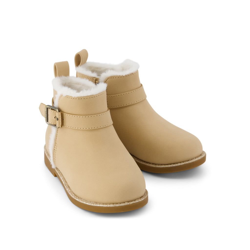 Mia Toddler Boot - Light Caramel Nubuck w/ Faux Fur Front View