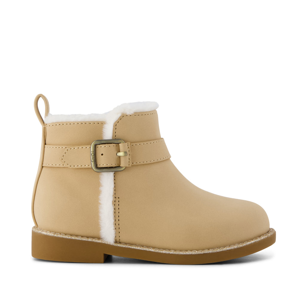Mia Toddler Boot - Light Caramel Nubuck w/ Faux Fur Side View