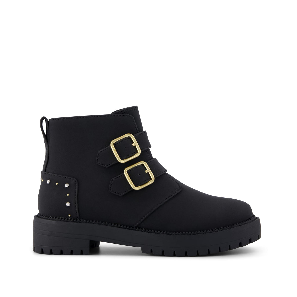Simone Kids Boot - Black Nubuck Faux Leather w/ Studs Side View