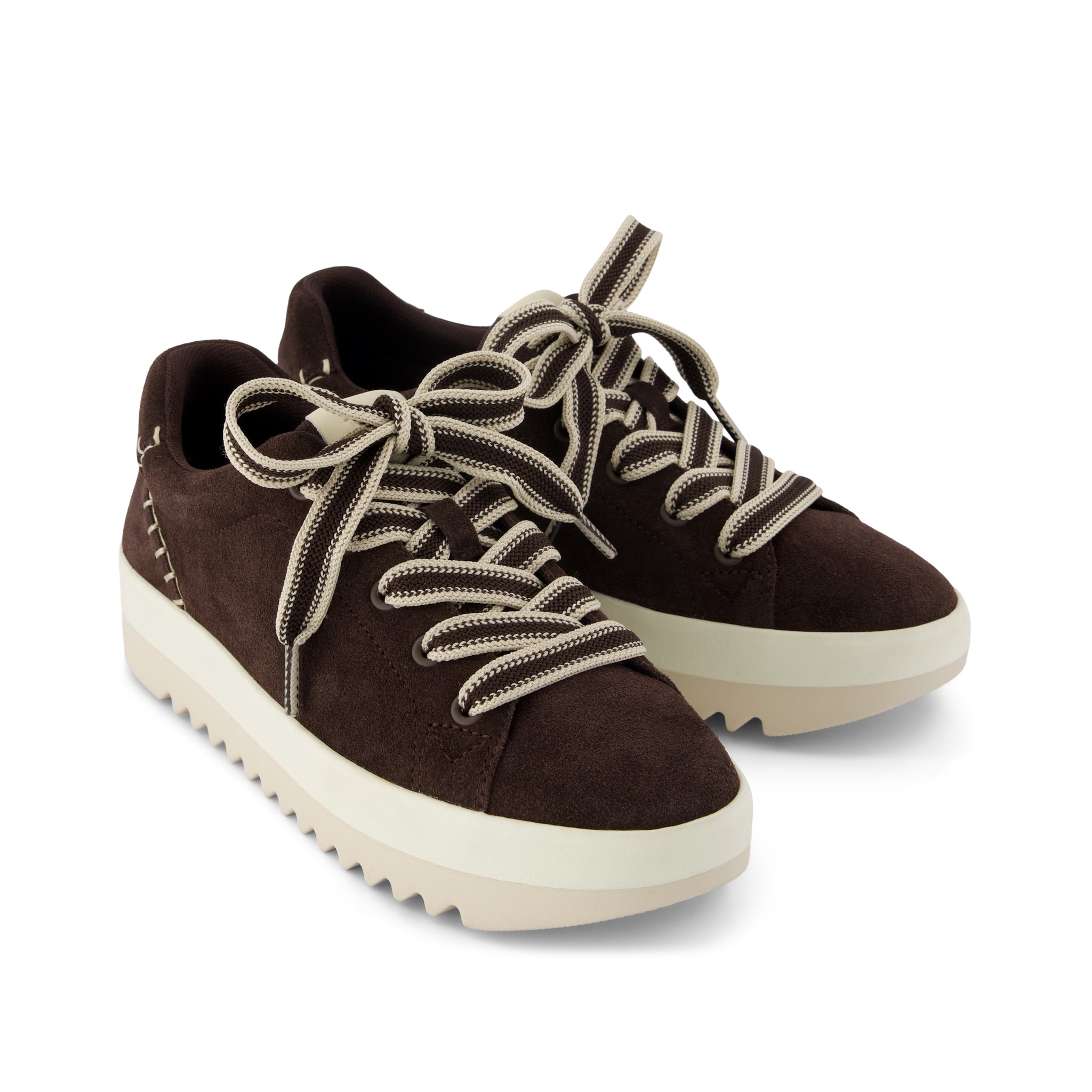 Rea Lace-Up Platform Sneaker - Chocolate Brown Suede Front View