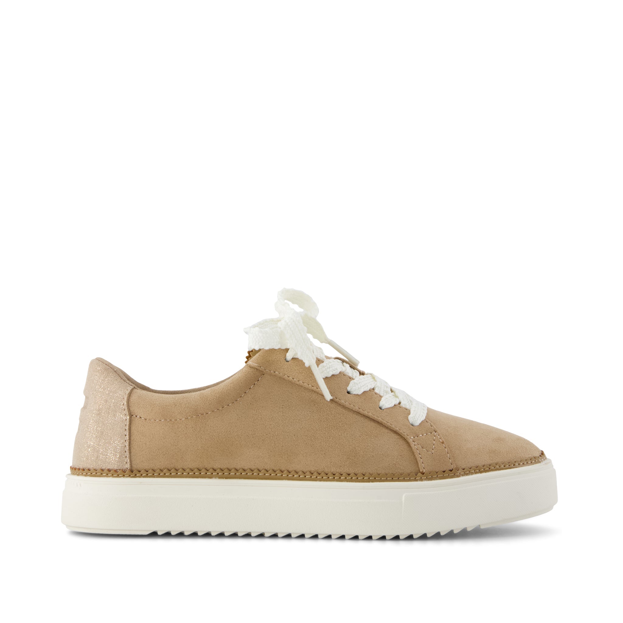 Izzy Lace-Up Sneaker - Taupe Premium Microfiber Suede Side View