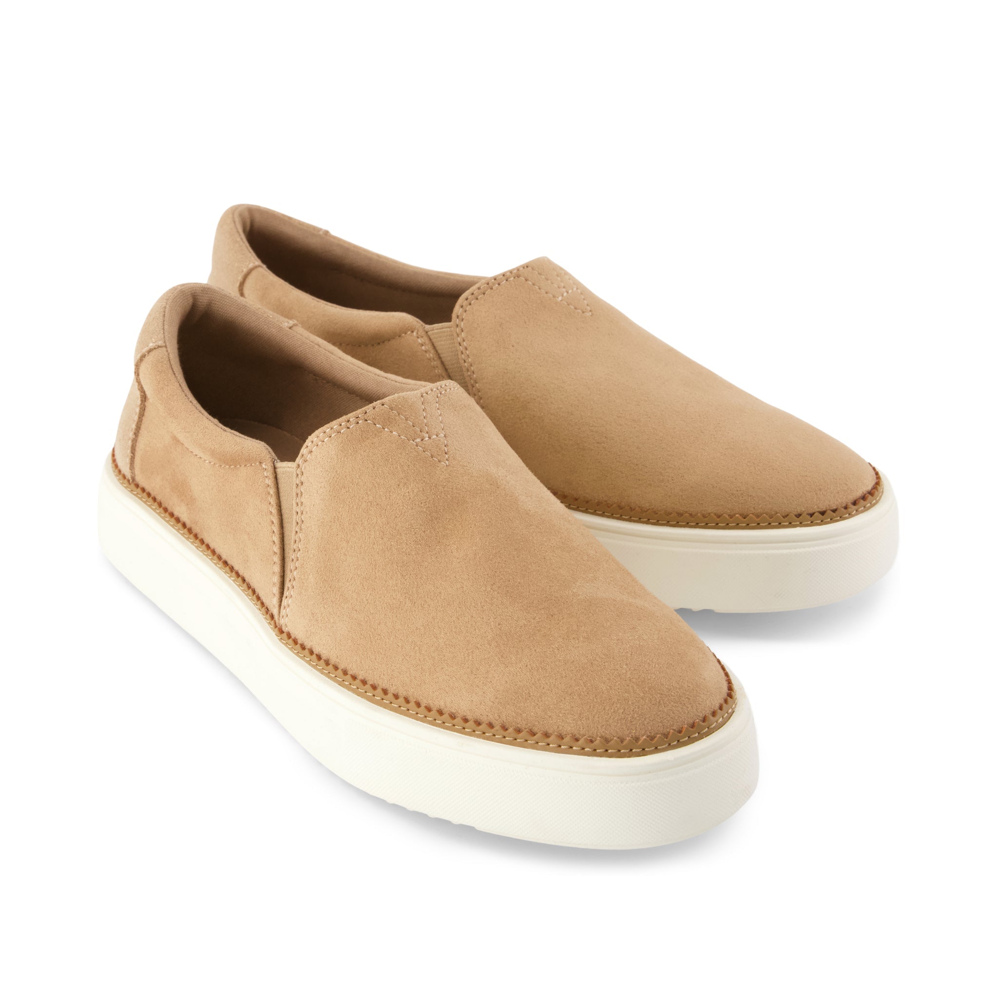Emily Slip On Sneaker - Taupe Premium Microfiber Suede Front View