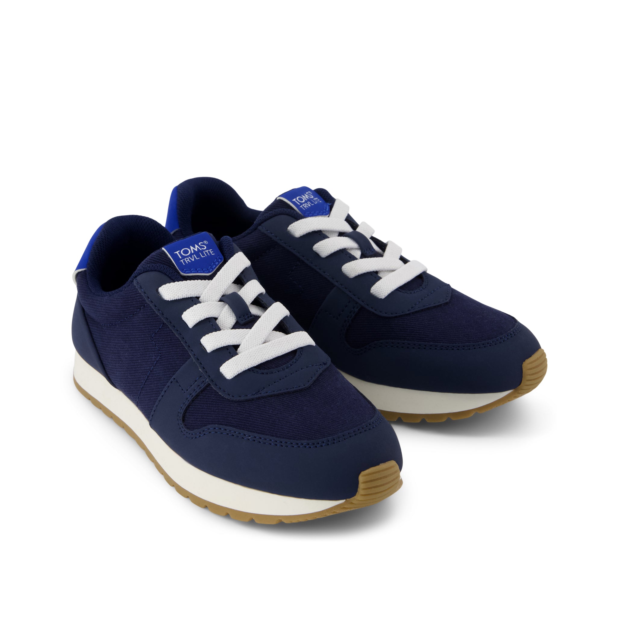 TRVL LITE Retro Runner Kids Sneaker - Water Repellent Multi Navy Vintage Twill Front View