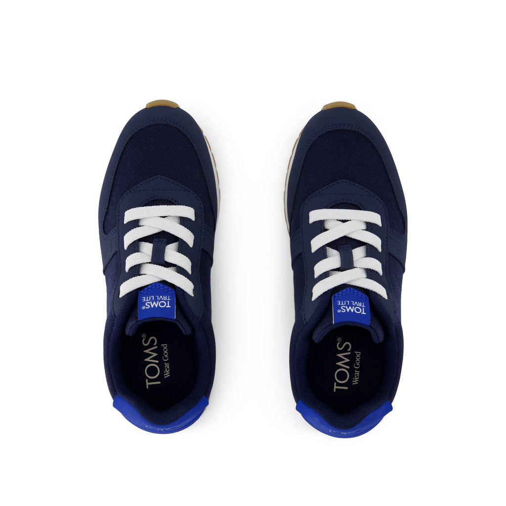 TRVL LITE Retro Runner Kids Sneaker - Water Repellent Multi Navy Vintage Twill Top View