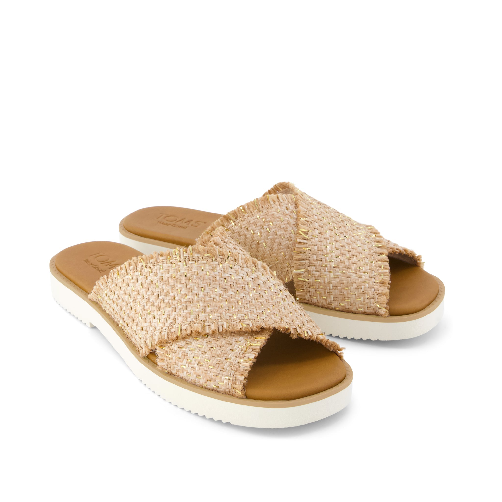 Womens Mae Crossover Slide Sandal Natural Metallic Rafia – TOMS.com