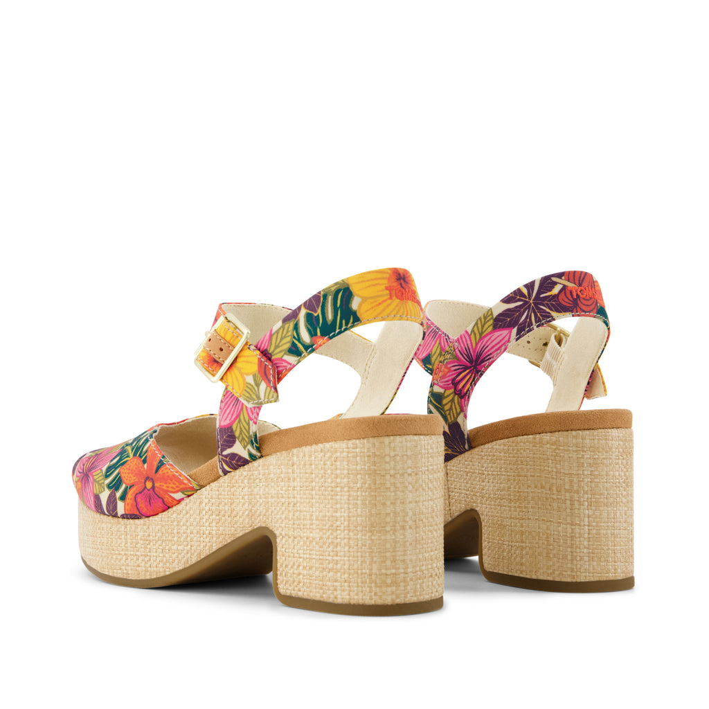 Isla Peep Toe Heeled Sandal - Tropical Floral Print Back View