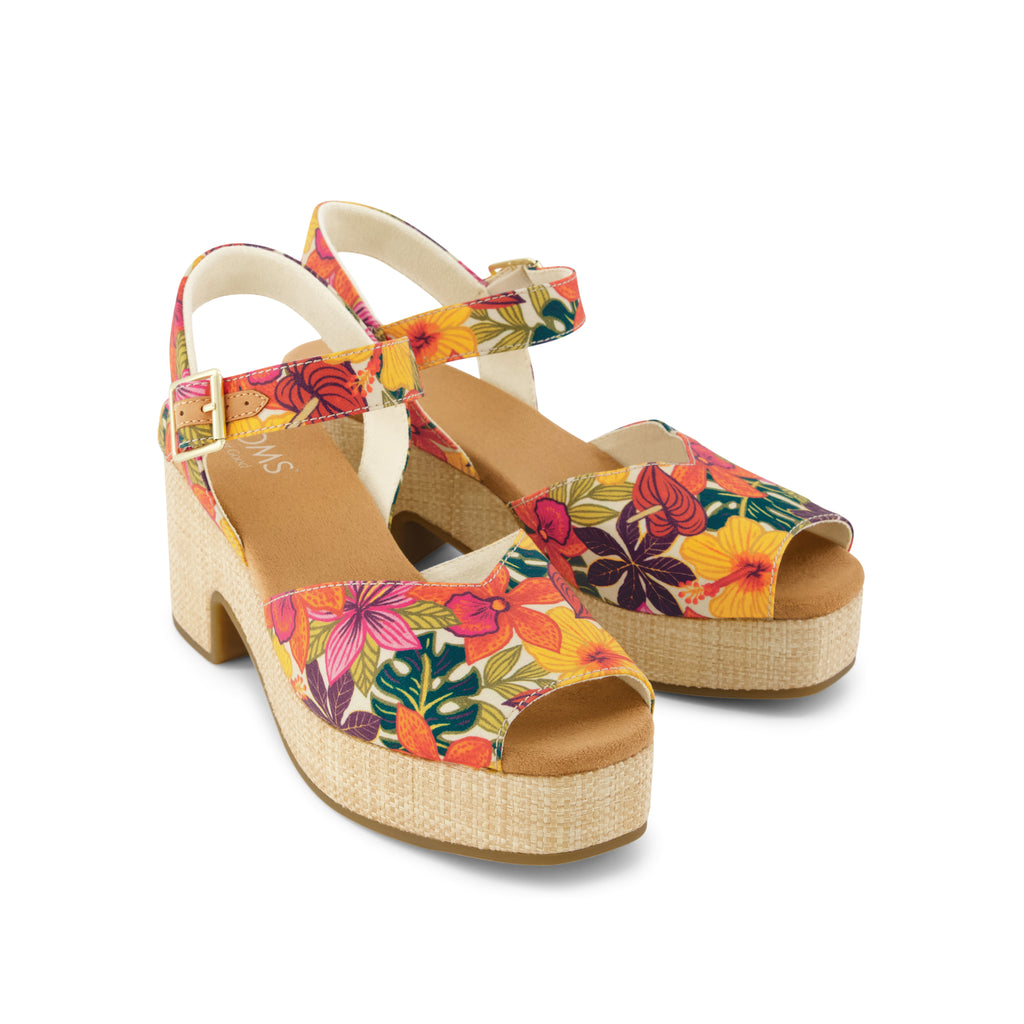 Isla Peep Toe Heeled Sandal - Tropical Floral Print Front View