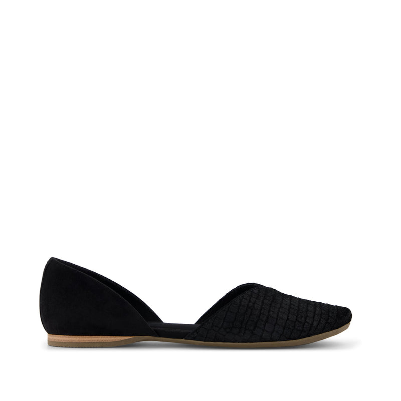 Gemma D'Orsay Flat - Black Croc Microsuede Side View