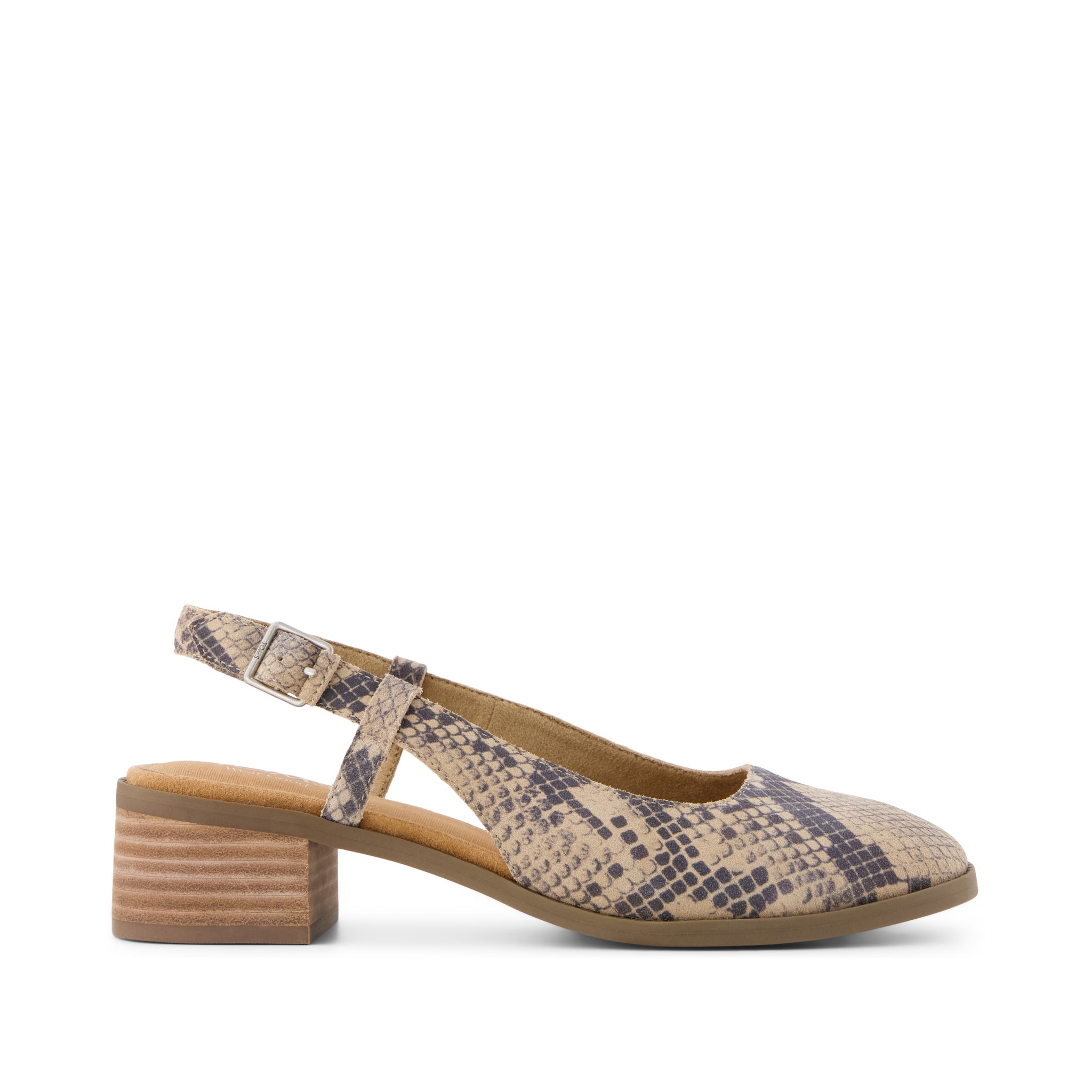 Jaclyn Slingback Heel - Taupe Snake Print Suede Side View