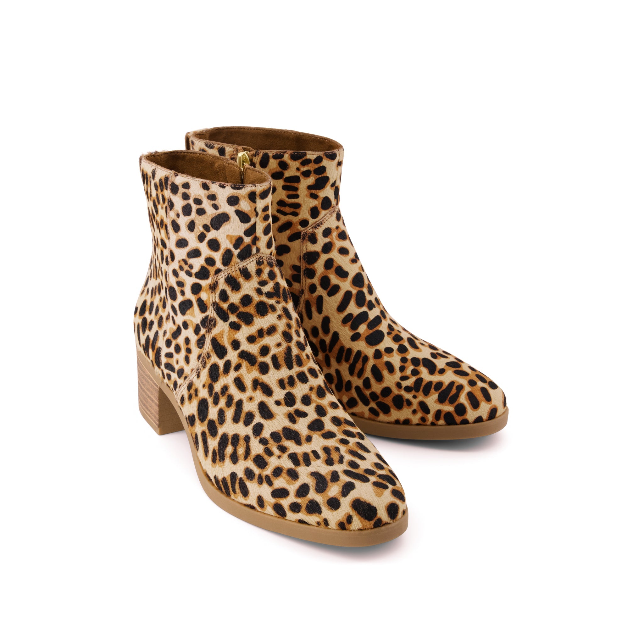 Delilah Heeled Boot - Brown Sugar Leopard Print Hair Leather Front View