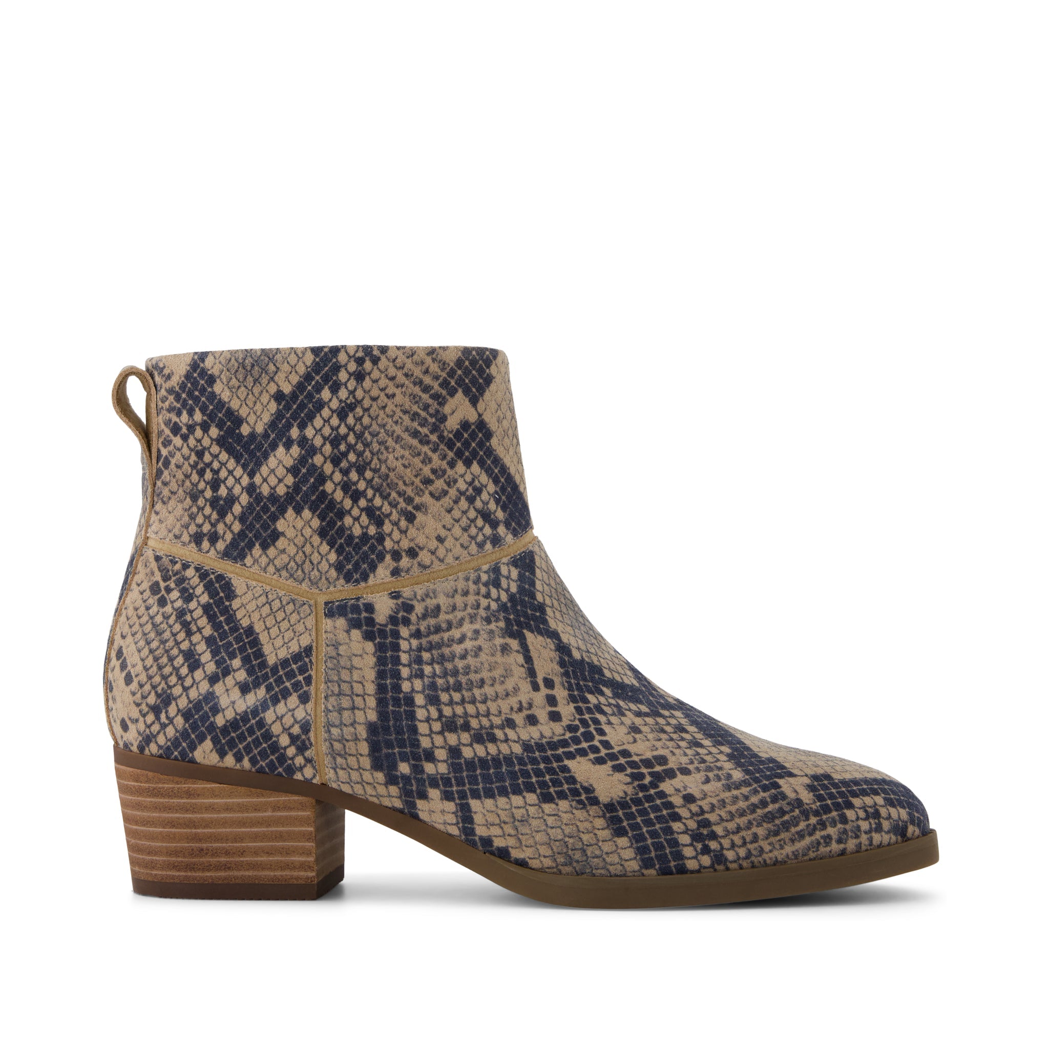 Elia Ankle Boot - Taupe Snake Print Suede Side View