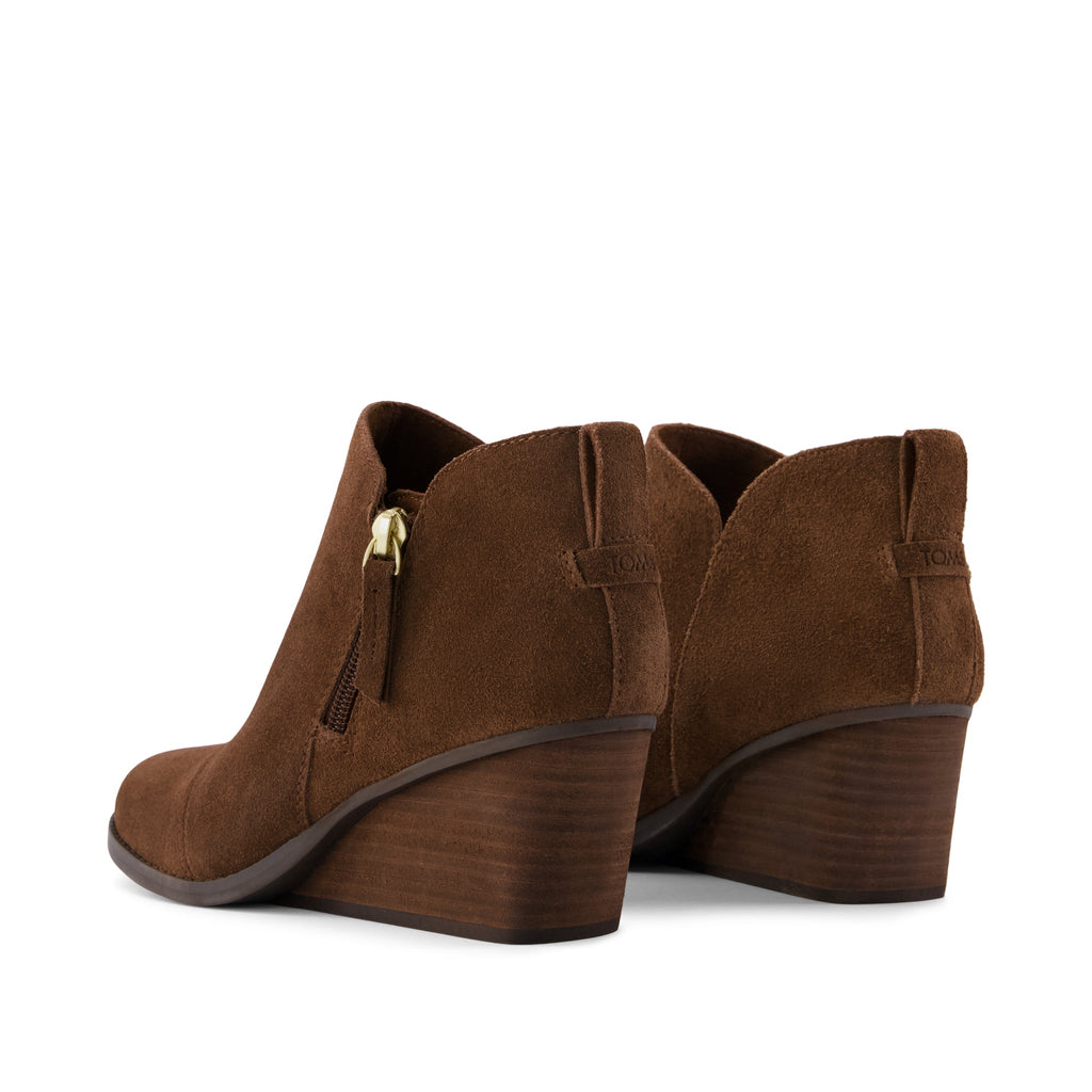 Goldie Wedge Ankle Bootie - Hot Cocoa Suede Back View