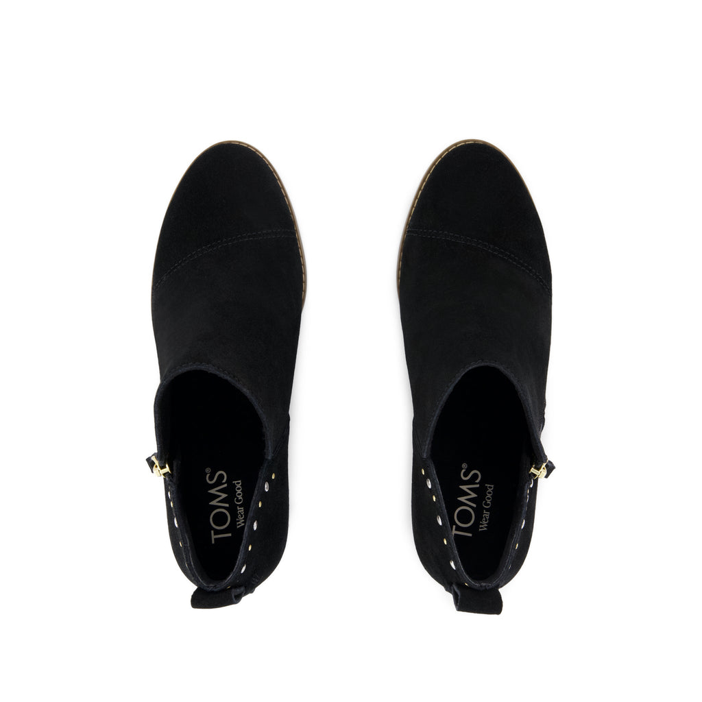 Goldie Wedge Ankle Bootie - Black Suede w/ Studs Top View