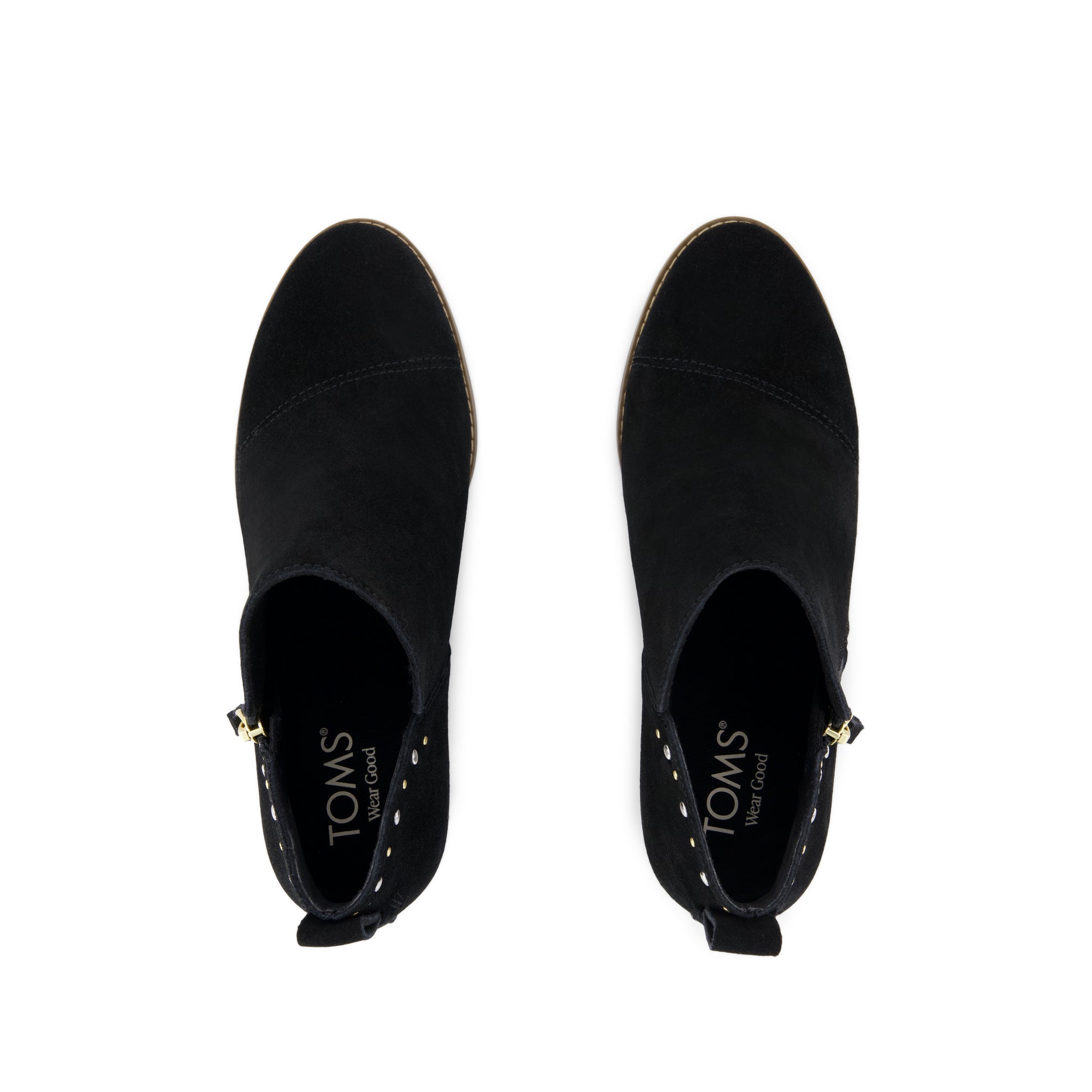 Goldie Wedge Ankle Bootie - Black Suede w/ Studs Top View