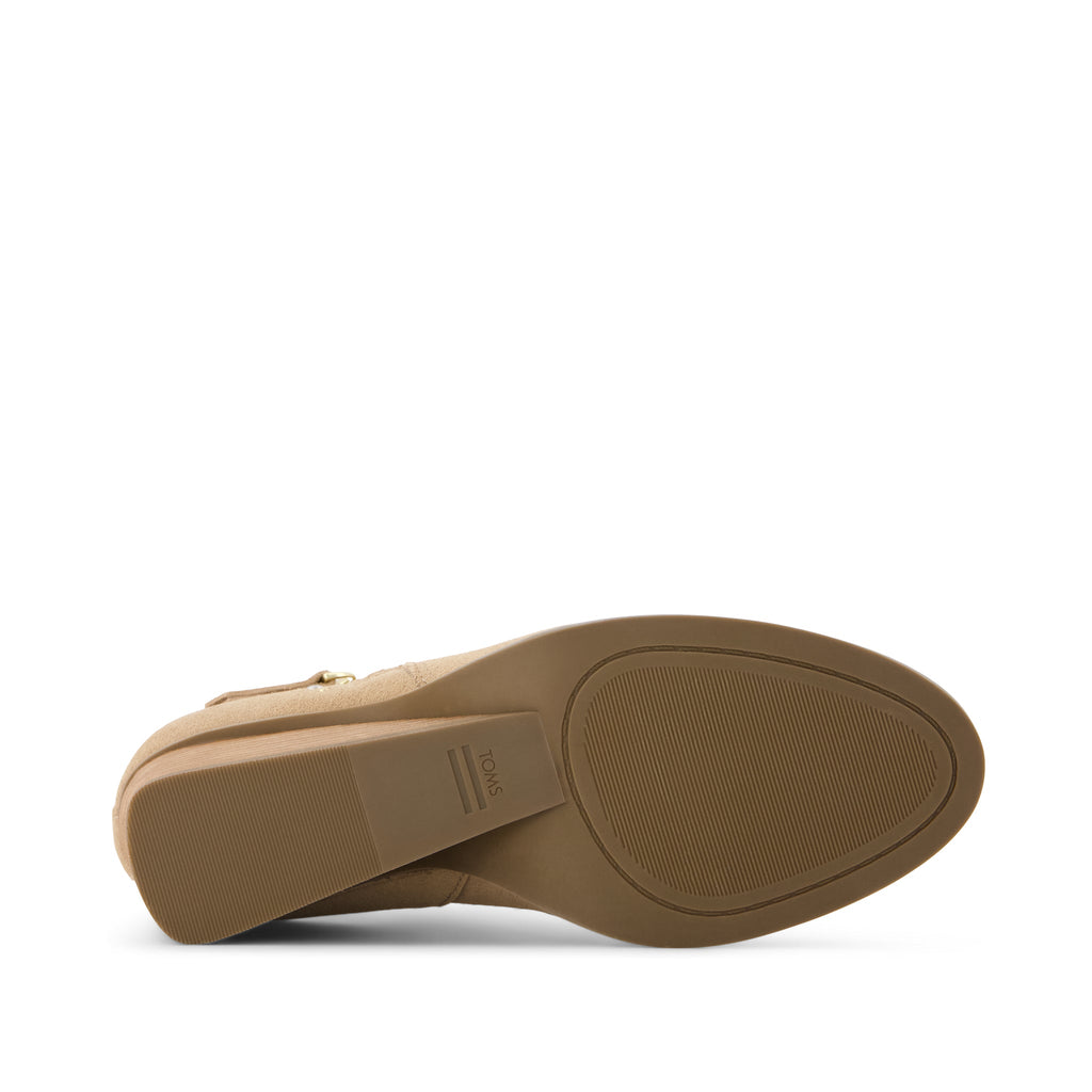 Goldie Wedge Ankle Bootie - Taupe Suede w/ Studs Bottom Sole View