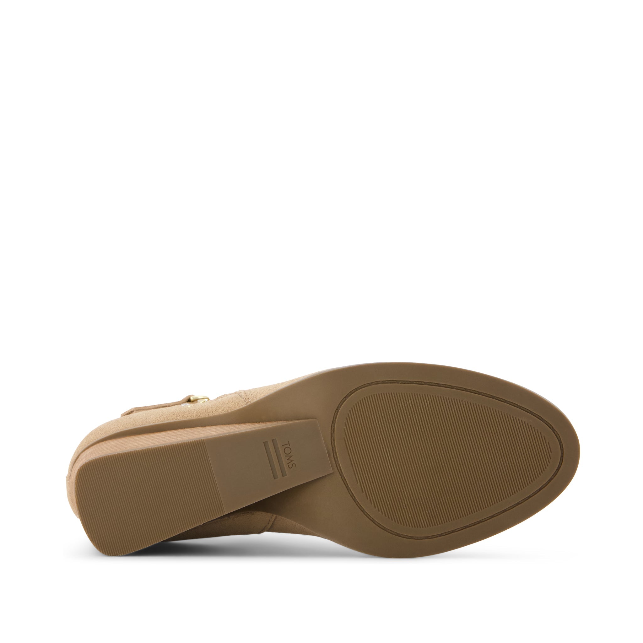 Goldie Wedge Ankle Bootie - Taupe Suede w/ Studs Bottom Sole View