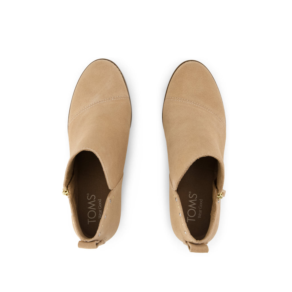 Goldie Wedge Ankle Bootie - Taupe Suede w/ Studs Top View